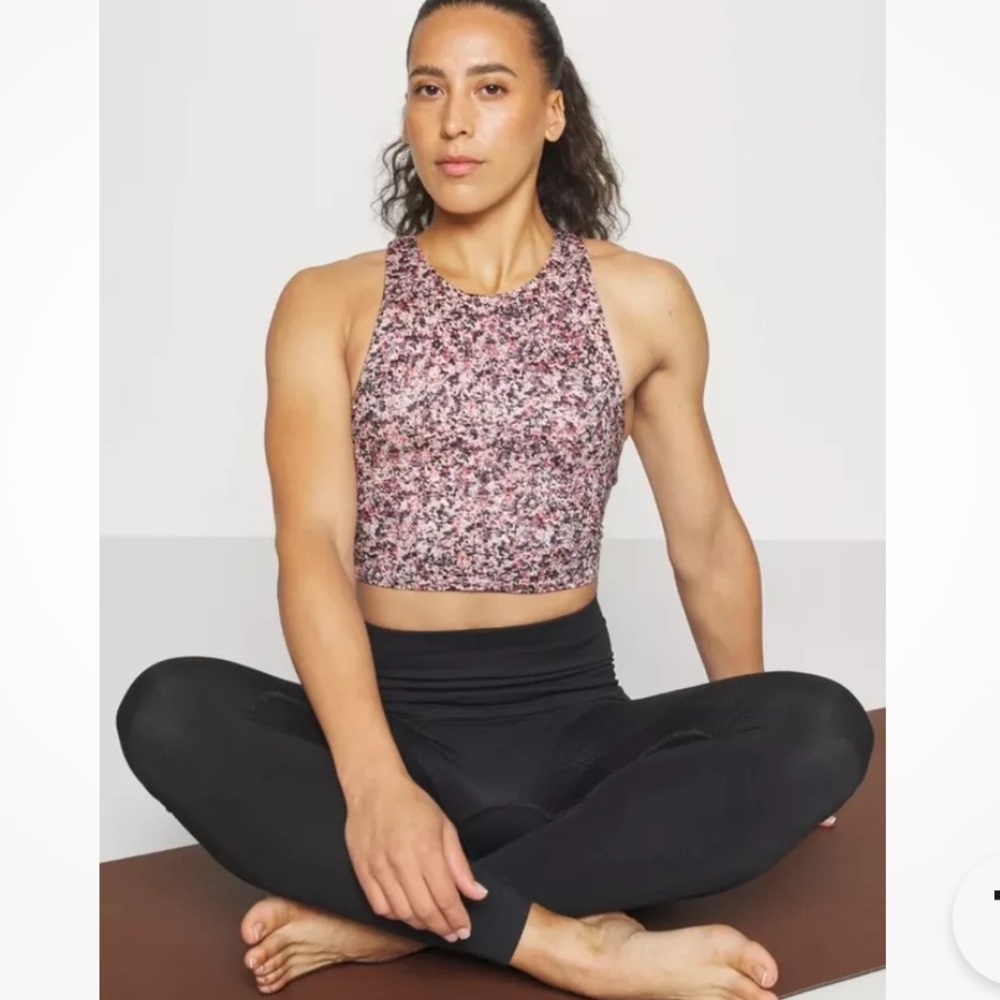 Athleta conscious crop printed A.C active sport bra size small p pink brown new